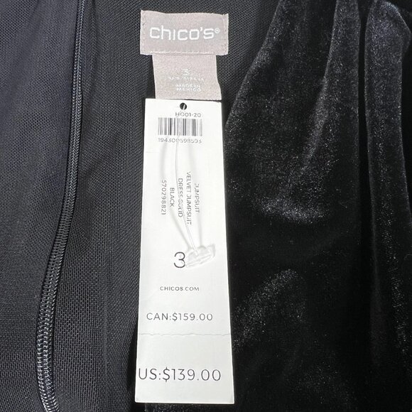 NEW Chico's Womens Black Wide Leg Waist Tie Elegant Velvet Jumpsuit Size 3 US 16 - Picture 10 of 16